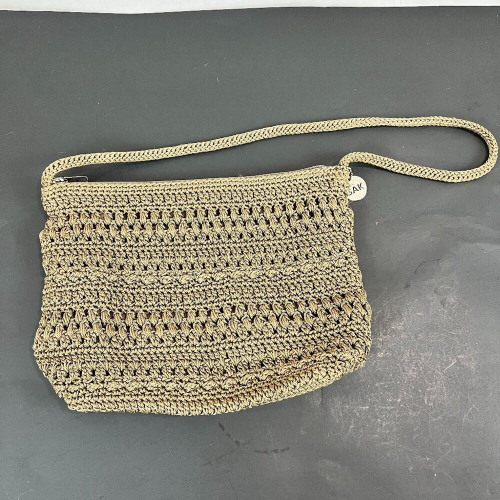 Beige The Sak Crochet Zip top Bag, 12" x 9" x 3"
